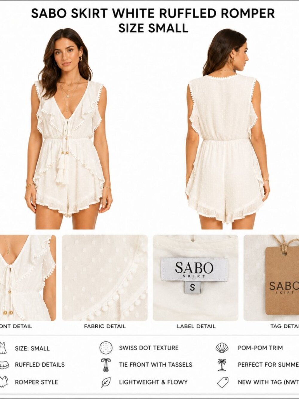 SABO SKIRT WHITE RUFFLED SWISS DOT ROMPER S